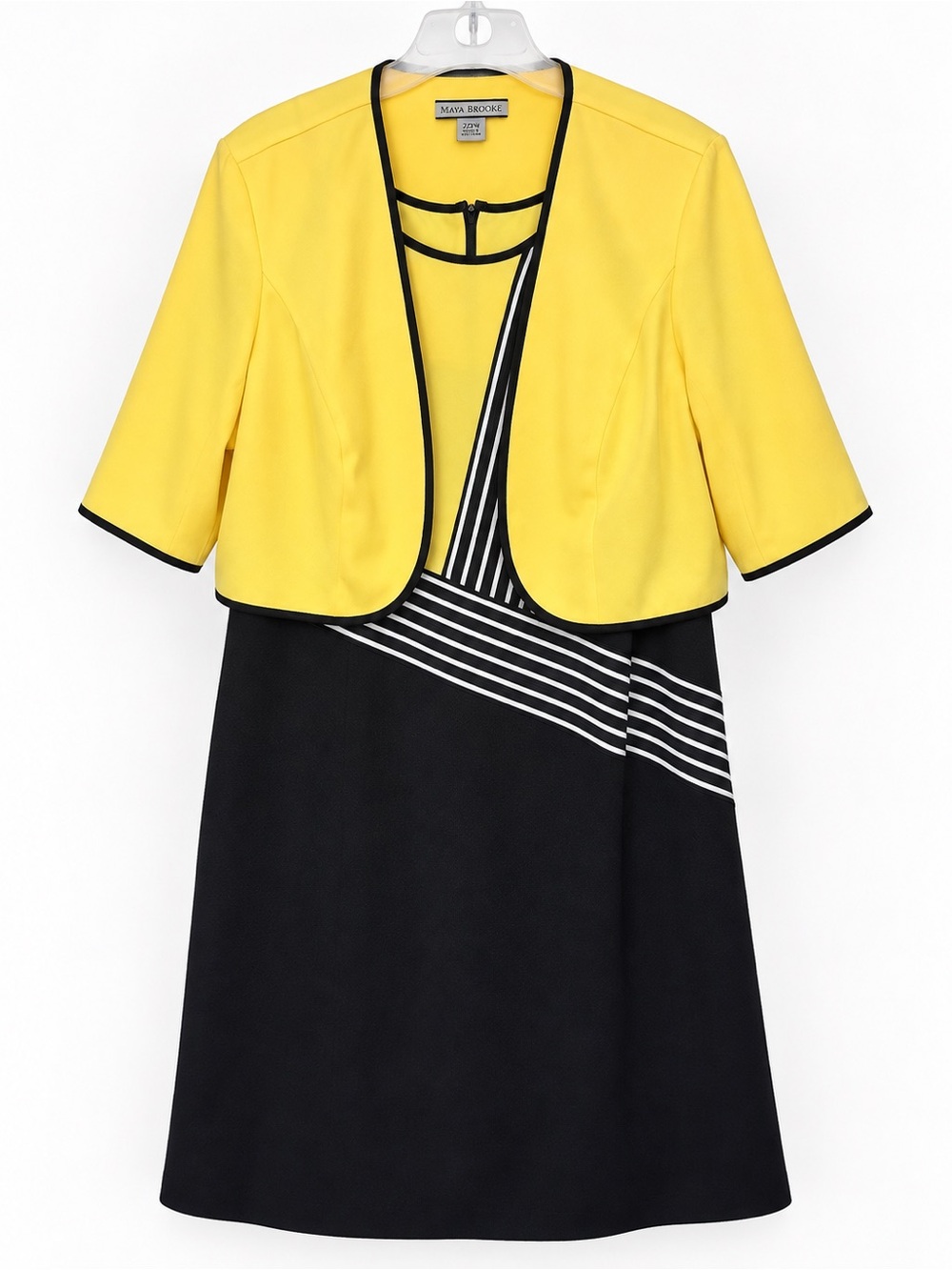 Maya Brooke Plus Size 22W Yellow Black Dress & Jacket 2 Piece Set